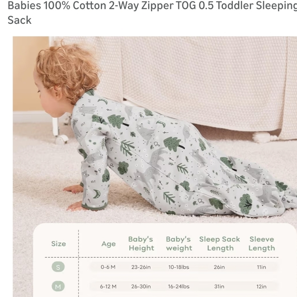 OOFOS Kids Pajamas Sleep Sack - Green Dinosaur Design Size 6-12 Months New